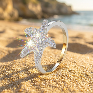 Anillo de Plata 925 con Diseño de Estrella de Mar, Estilo Veraniego y Moderno para la Playa, con Incrustaciones de Moissanita, para Mujer, 2026 - Product Image 2