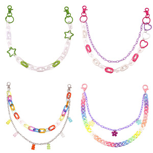 Cadena de cintura de doble capa de acrílico Yueli con patrón floral, cadena corporal unisex de moda para uso diario, accesorio de mezclilla estilo hip hop. - Product Image 1