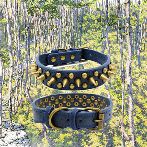 Collar para Perro Estilo Punk de Nuevo Diseño, Duradero, con Remaches de Espiga de Bronce, Anti-Mordidas, <span class=keywords><strong>Material</strong></span> de Aleación de Cuero, Patrón Sólido, Correas y Collares para Mascotas - Product Image 3