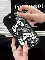 Coque en TPU à thème console de jeu noir et blanc pour iPhone 17 Air 16 15 14 Plus 13 12 18 Pro/Pro Max avec design à bords étagés