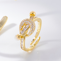 Bague de luxe 019255 pour femme, motif floral en zircon cubique, élégante, pour mariage, soirée, fiançailles, ajustable, avec breloque en cristal