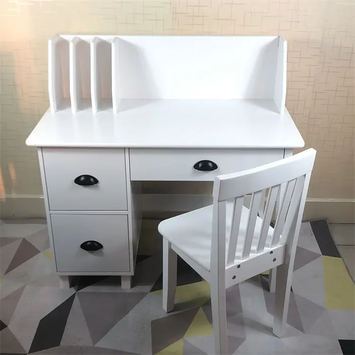 Bureau d'étude en bois blanc pour enfants avec chaise, cadeau pour les enfants de 5 à 10 ans table bureau et chaise avec tiroirs