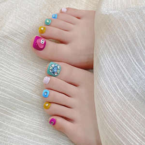 Magnifiques faux ongles de pieds en gel souple, réutilisables, colorés, avec motif cœur et diamant - Product Image 2