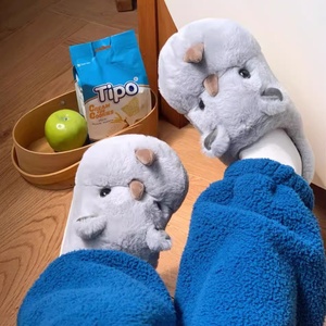 XIXIXITIAO pantoufles en peluche de haute qualité pour hommes et femmes 3D mignon rhinocéros maison chaussures hiver filles chaud fourrure chaussures - Product Image 4