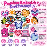 Patch brodé Y2K en gros, style Kawaii Kitsch, motifs Cœur, Papillon, Arc-en-ciel, Disco, Mignon, à thermocoller ou à coudre