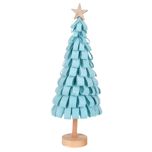Aqua Blue Felt Strip Ruffle Mini <b>Christmas</b> <b>Tree</b> Wood Star Coastal Beach House <b>Christmas</b> Decoration <b>Tree</b> - Product Image 3