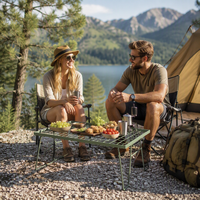 Table de camping pliante en maille avec plateau détachable pour pique-nique en plein air, cuisine en extérieur, cadre en acier, résistante à la chaleur, légère et compacte