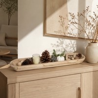 Bol à pâte en bois extra long sculpté à la main, bol à baguette rustique, centre de table de style farmhouse pour la décoration de maison Wabi-sabi