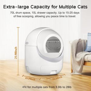 Caja de Arena Inteligente para Gatos con Autolimpieza Automática, Control por Aplicación, Eliminación de Olores, Protección de Seguridad para Múltiples Gatos, Espacio Interior de 70L, 2.4GHz - Product Image 3