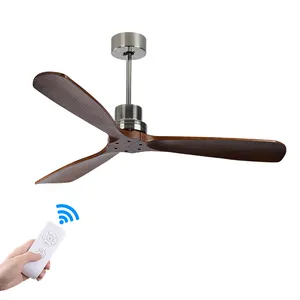 Wholesale Nordic Metal Full Copper Mute Motor Solid Wooden 3 Blade Remote Control 52 Inches AC No Light Modern Ceiling Fan