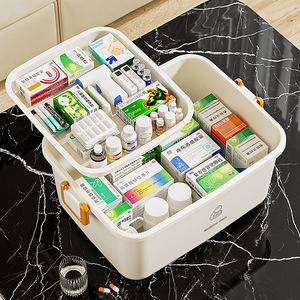 Caja de almacenamiento portátil para medicamentos, color amarillo cremoso, 30x22x18cm, organizador de pastillas multicapa, botiquín de primeros auxilios - Product Image 3