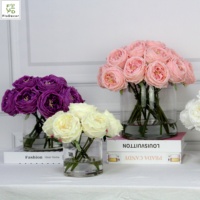 Hochwertige Maßgefertigte Künstliche David Austin Rose Kohlrose Blumenarrangement mit Zylindrischer Vase und Künstlichem Wasser