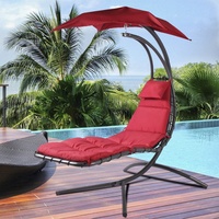 Balançoire de jardin de luxe avec auvent rouge, balançoire de patio, chaise longue de jardin suspendue, chaise de jardin en forme d'hélicoptère