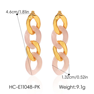 Lightweight Waterproof Resin Twist <b>Chain</b> <b>Stud</b> <b>Earrings</b> Glossy Stainless Steel Gold Plated Ear Ornaments For Female Party Gifts - Product Image 6