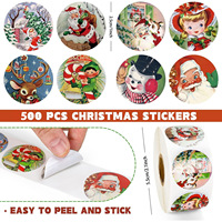 Pegatinas Navideñas Vintage de Acuarela, Redondas de 1 Pulgada, Diseño de Papá Noel, Reno y Duende, Etiquetas Festivas para Envolver Regalos y Sellar