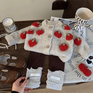 Strawberry Knitted Cardigan Two-Piece Set For Girls Autumn Thickening Cotton Kids Outfit - Product Image 2