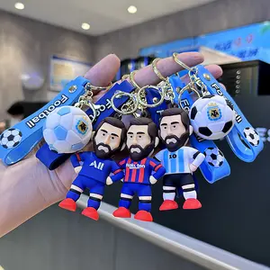 Porte-clés messi de dessin animé 3d les plus populaires équipes de football étoile pvc maillot de caoutchouc porte-clés jouets