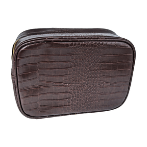 Bolsa de Aseo de Piel Sintética con Patrón de Cocodrilo en Tono Oscuro Vintage Personalizada Royal Fair, Bolsa de Cosméticos de Regalo Premium para Novias, Estuche Grande para Mujer - Product Image 1