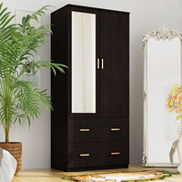 FONDLIVE Poignées en métal doré Armoire à 2 tiroirs à deux portes avec miroir de dressing Meubles de chambre à coucher pour la maison ou l'hôtel