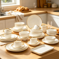 Ensemble de vaisselle de luxe en porcelaine avec logo personnalisé, 32 pièces, couleur blanche, assiettes et plats, compatible micro-ondes