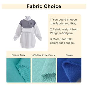 New White Shell Pocket Contrast <strong>Longline</strong> <strong>Women</strong> Embroidery Casual Oversized Sweat <strong>Jumper</strong> Dress Color Block Zip up Hoodie - Product Image 4