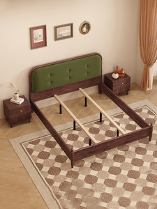 Boho Chic Solid Wood <b>Bed</b> Dark Green Upholstered <b>Headboard</b> Tufted Design for Hotel Home Bedroom Furniture <b>King</b>-<b>size</b> Zy896 Boho - Product Image 3