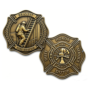 <b>Fire</b> Rescue Love Honor Duty Challenge Coin Zinc Alloy 3D Relief Commemorative Bravest Fireman Souvenir Gift - Product Image 1