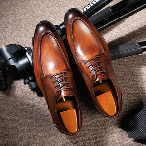 Vente directe d'usine, chaussures en cuir pour hommes, style britannique, chaussures habillées à lacets, cuir de vache véritable, bout rond, chaussures pour hommes - Product Image 1