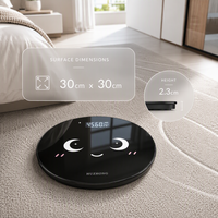 Báscula de Grasa Corporal Bluetooth Redonda y Portátil, Diseño de Dibujos Animados, Pantalla LCD de Vidrio Templado Negro, para el Hogar, Dormitorio, Baño