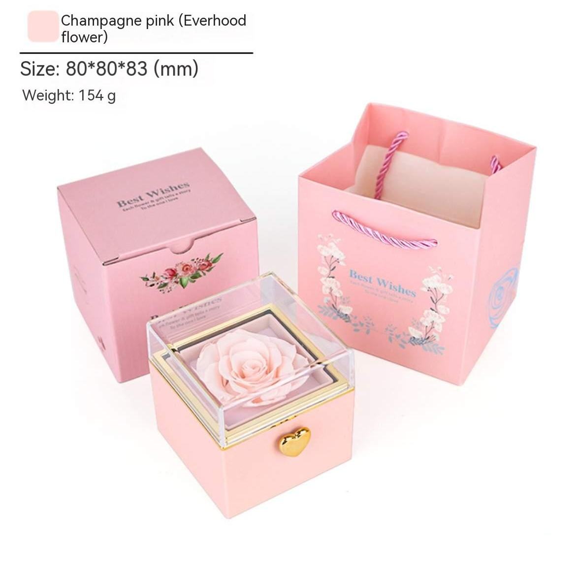 Boîte à fleurs rose préservée (boîte + boîte de couleur + sac à main)