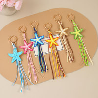 Porte-clés Étoile de Mer Mignonne en Gros, Tressée en Raphia, Faite à la Main, Colorée, Style Plage, Pendentif de Sac, Breloque, Anneau Porte-clés