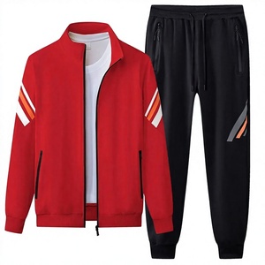 Conjunto deportivo de 2 piezas para hombre, con chaqueta con cremallera y cuello alto, pantalones deportivos casuales para primavera, ropa deportiva informal. - Product Image 3