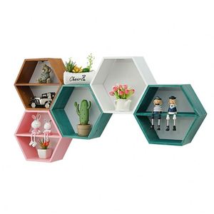 Étagère murale hexagonale sans perçage, en bois, multi-niveaux, idéale pour la chambre, le salon et la décoration intérieure - Product Image 6