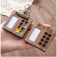 Kit de peinture de voyage mini format Giorgione, palette 8 compartiments, ensemble d'aquarelles avec étui en bois portable et bloc de dessin à clipser pour kits artistiques