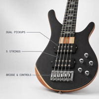 Guitare basse électrique pour enregistrement en studio avec corps en palissandre massif DB-5 Guitare basse professionnelle à 5 cordes