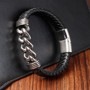 Bracelet tressé hip-hop pour homme, bijoux de mode, chaîne en acier inoxydable, fermoir magnétique, style classique - Product Image 1