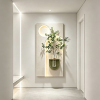 Décoration murale nordique en texture sable 3D avec lumière LED, support de vase en verre, plante verte artificielle, décoration intérieure