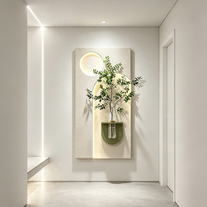 Luz LED 3D con textura de arenisca, arte <span class=keywords><strong>mural</strong></span> nórdico para pared, decoración con soporte de florero de vidrio, planta verde artificial, decoración para el hogar - Product Image 2