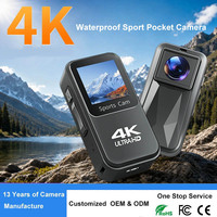 Cámara de Bolsillo 4K de 64MP, Resistente al Agua hasta 8 Metros + EIS, Estuche de Carga Incluido, Pantalla Táctil HD de 1.3, WiFi, APP, 14 Filtros