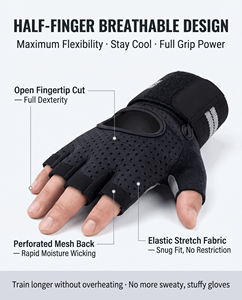 Gants <span class=keywords><strong>de</strong></span> <span class=keywords><strong>sport</strong></span> demi-doigts respirants avec support <span class=keywords><strong>de</strong></span> poignet pour hommes et femmes, idéaux pour le cyclisme en extérieur, l'haltérophilie, l'escalade, et absorbant les chocs - Product Image 3