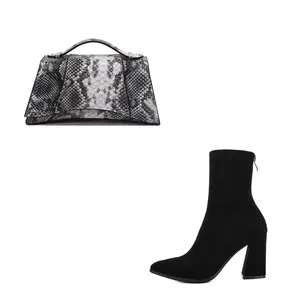 2022 moda siyah topuklu ve çanta setleri tasarımcı pu toptan eşleşen ayakkabı ve çanta seti kadınlar için