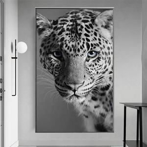 Peinture sur toile léopard noir et blanc, animaux, panthère, affiches et impressions, art mural - Product Image 1