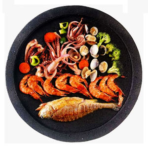 صخور بركانية طبيعية من حجر الحمم البركانية طبق شواء دائري شريحة لحم ومجموعة طهي نار للشواء على أدوات طهي خارجية ألواح طعام حجرية - Product Image 6