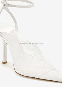 Escarpins de <span class=keywords><strong>mariage</strong></span> sexy en dentelle blanche, talons aiguilles de 100 mm, en cuir véritable, sandales à lanières avec bride cheville, scintillantes, pour bal de promo, couleur <span class=keywords><strong>ivoire</strong></span> - Product Image 6