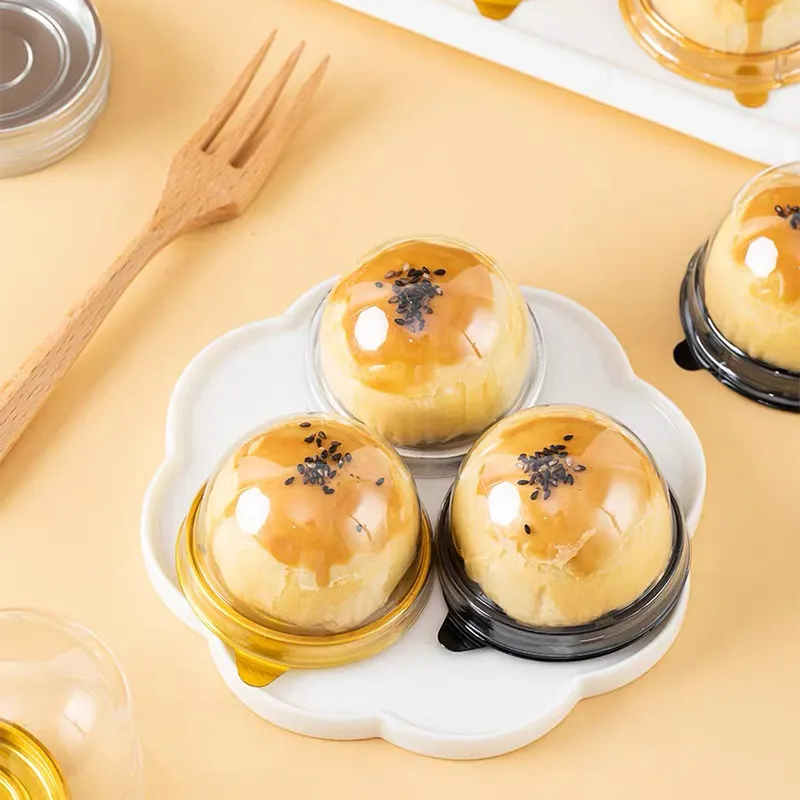 Gouden Dessert Bakkerij Doorzichtig Deksel Plastic Ronde Fabrikanten Custom Box Cupcake Muffin Mini Cake Voedsel Verpakking Met Deksels