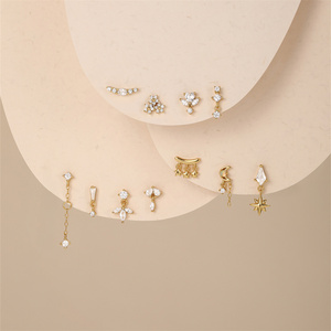 CANNER S925 Gold Plated <b>Sterling</b> <b>Silver</b> Plain Star Moonstone Fringe Four Prong 5A Zircon <b>Dangle</b> Flat Back Stud Piercing <b>Earrings</b> - Product Image 2
