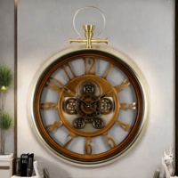Jam Dinding Mewah Jarum Logam Quartz Single Face Gear Dekorasi Rumah Desain Retro Eropa Senyap Kokoh Kamar Tidur Kedai Kopi