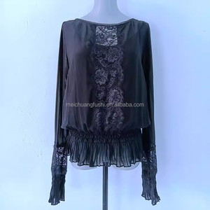 Custom Women Lace Patchwork Blouse Long Sleeve Sheer Mesh <strong>Top</strong> <strong>Shearing</strong> Smocked Waist Elegant Shirt OEM ODM - Product Image 3