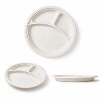 Assiette Ronde Jetable Compostable en Bagasse de Canne à Sucre à 3 Compartiments de 10 Pouces pour Buffets et Traiteurs – Choix Durable