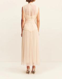 Gaun Maxi Elegan Wanita, Pakaian Kasual Musim Panas Nyaman Tanpa Lengan dengan Kerah Tinggi dan Ruffle - Product Image 3